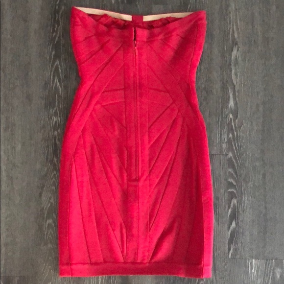 Herve Leger Red Strapless Bandage Dress - Picture 5 of 8